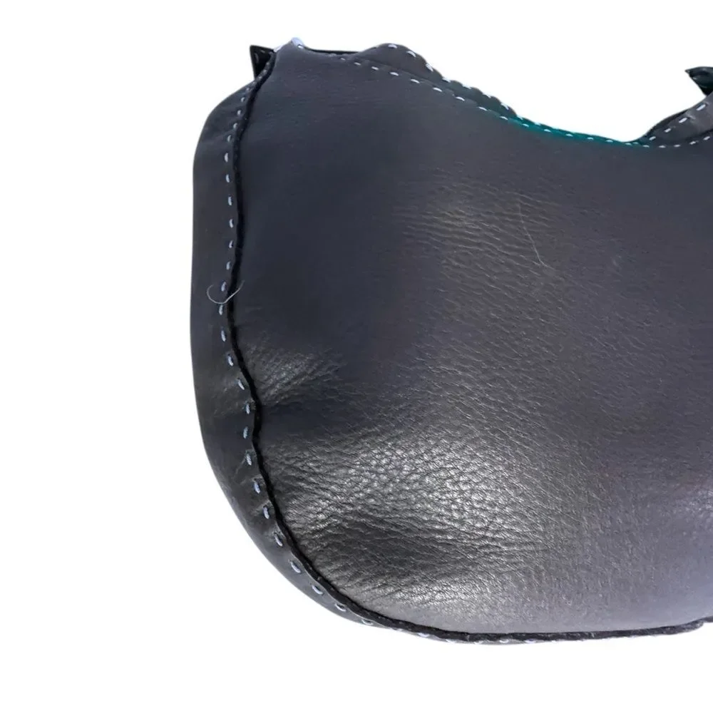 FENDI Midnight Navy Blue Selleria Leather Contrast White Top Stitching Hobo Bag